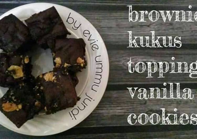 resep lengkap untuk Brownies kukus choco lava topping vanilla cookies