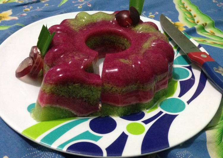 cara membuat Puding buah naga pandan busa