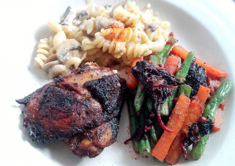 gambar untuk resep makanan Grilled Chicken with Alfredo Pasta & Sauteed Veggie