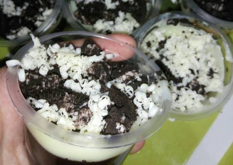 Resep Silky puding Oreo cheddar vla vanila