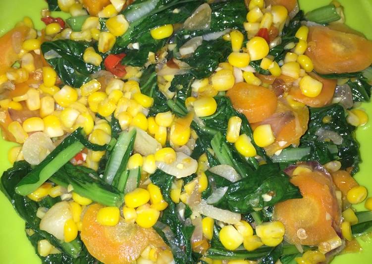 Tumis sawi jagung wortel