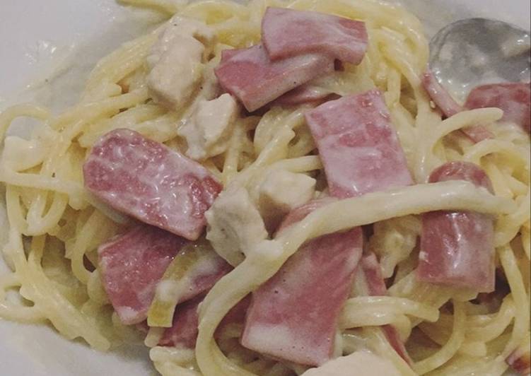 resep lengkap untuk Fettucini carbonara