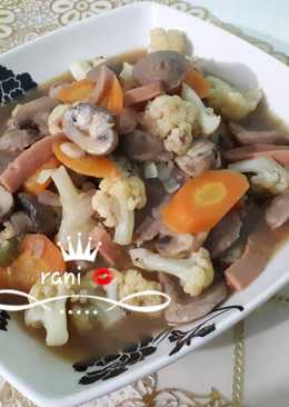 Cah jamur kancing sosis baso