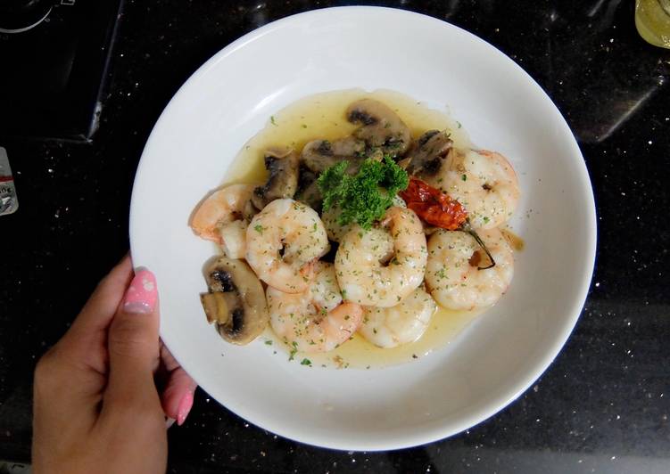 resep Ajillo Ahijo, Spanish Sauté Shrimp & Mushroom