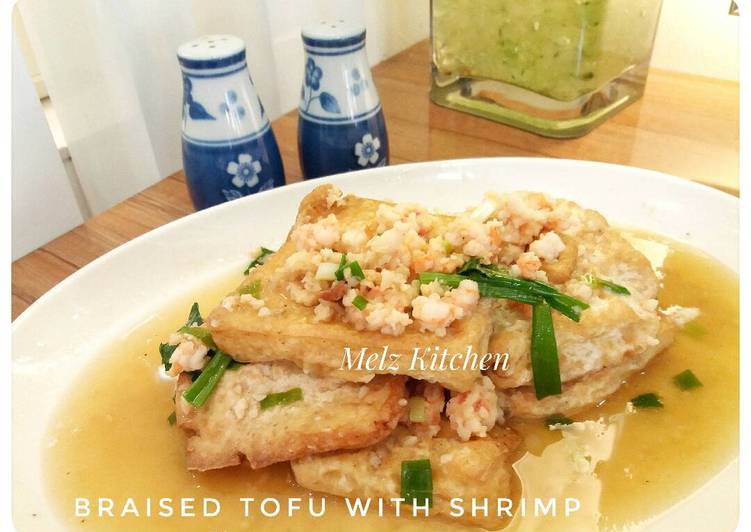 bahan dan cara membuat Braised Tofu With Shrimp