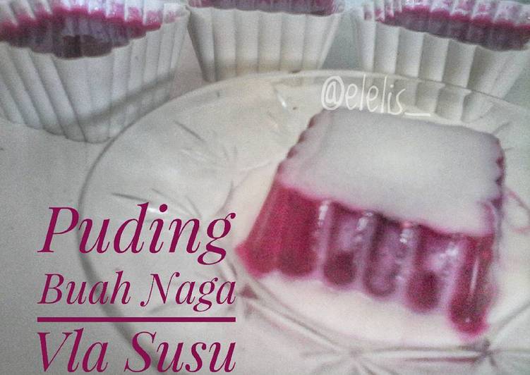 bahan dan cara membuat Puding Buah Naga Vla Susu