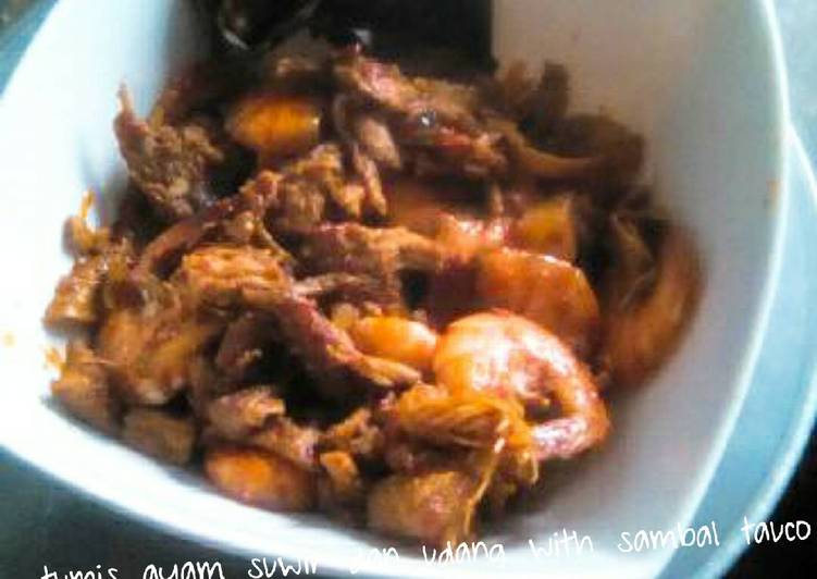 gambar untuk cara membuat Tumis ayam suwir dan udang with sambal tauco ala saya