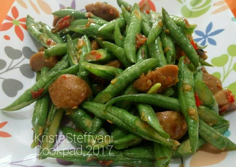 resep masakan Tumis kacang panjang sehat bakso terasi pedas(cocok buat diet)