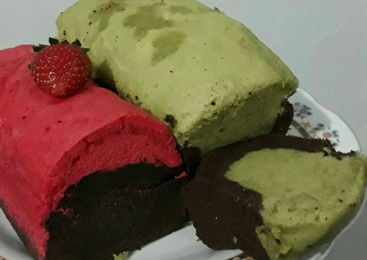 bahan dan cara membuat Brownies Kukus Greentea Cokelat dan Red Velvet Cokelat