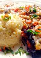 Grilled Chicken with Mashed Cauliflower & Mushroom Cheesy Sauce