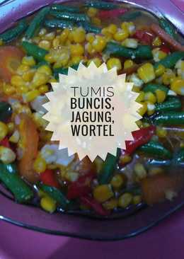 Tumis buncis, jagung, wortel (rainbow vegetable)