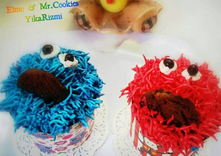 resep lengkap untuk Cupcake Elmo & Mr.Cookies