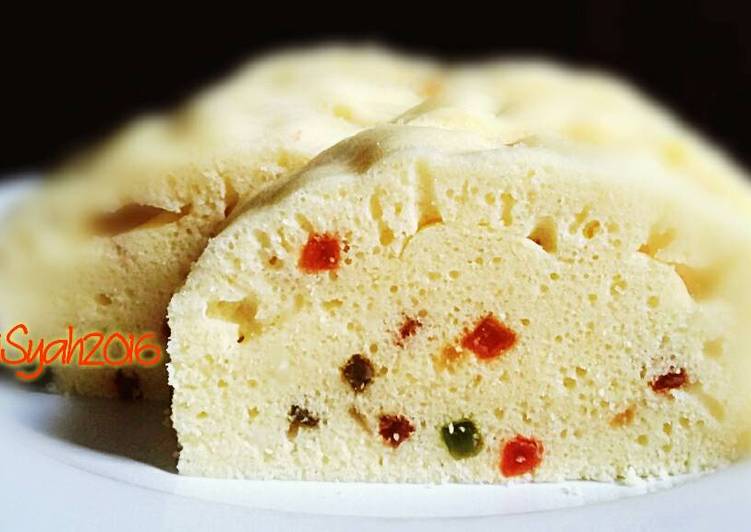 resep lengkap untuk Fruit Cake Kukus Putih Telur ??????