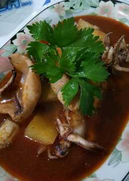 Tumis cumi kentang saos tiram pedas