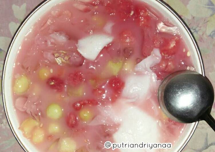 resep lengkap untuk Es buah sirup pink