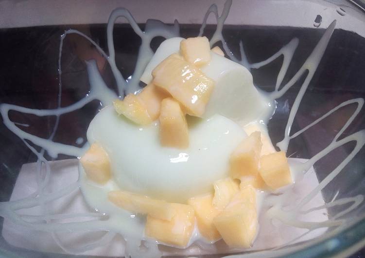 resep lengkap untuk Puding Cocomelo saus mangga