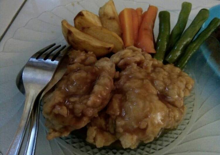 resep Beef steak chrispy with brown sauce