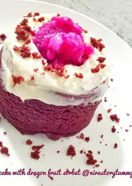 Red velvet cake with dragon fruit sorbet