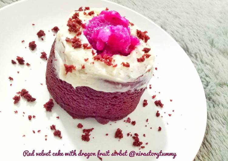 cara membuat Red velvet cake with dragon fruit sorbet