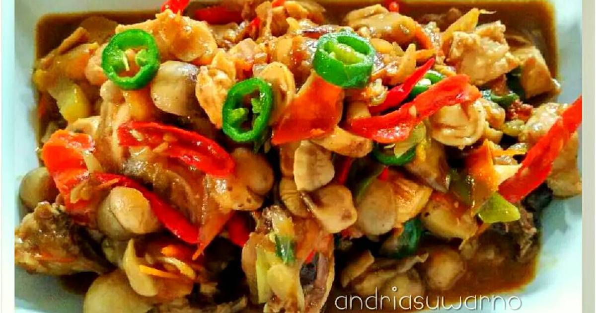 Resep Tumis Ayam Jamur Kancing ala andria suwarno