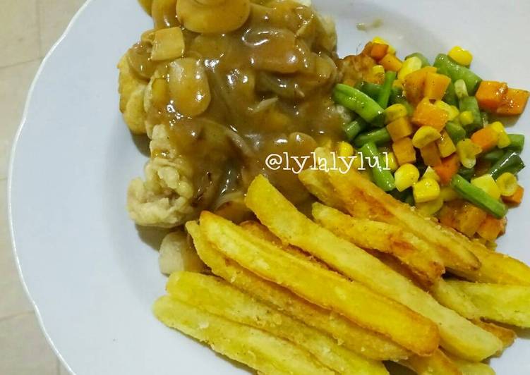 resep masakan Crispy Calamari with Mushroom Sauce (Steak Cumi Crispy)