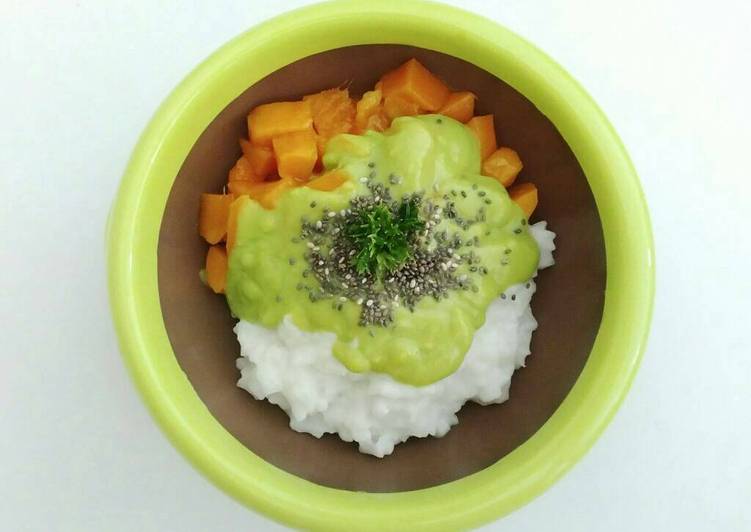 resep lengkap untuk Resep MPASI 9m+ - Mango Sticky Rice with Avocado Sauce