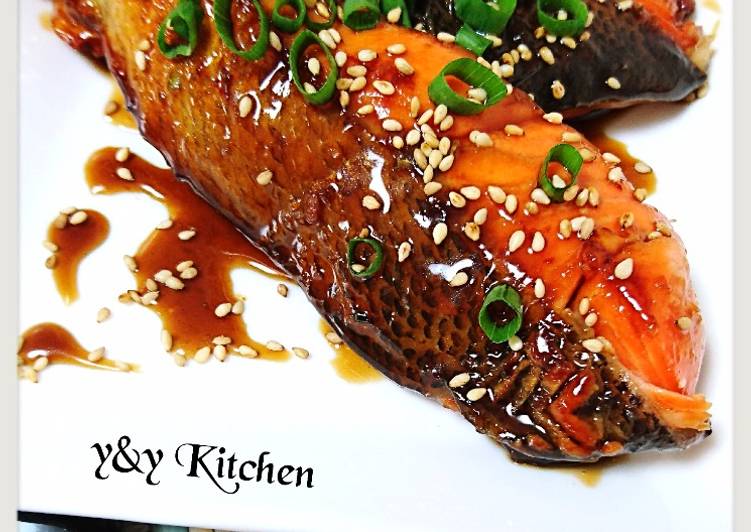 bahan dan cara membuat Salmon honey teriyaki glaze