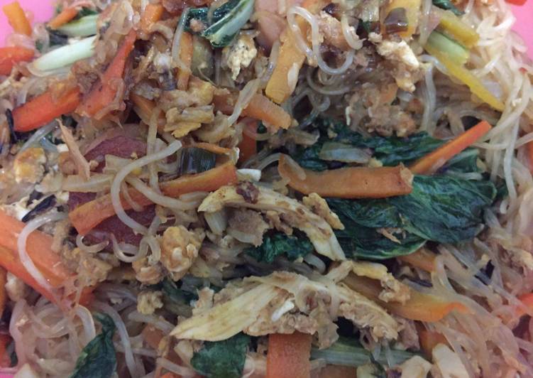 cara membuat Bihun Goreng Ayam Suir (Menu Diet with olive Oil)