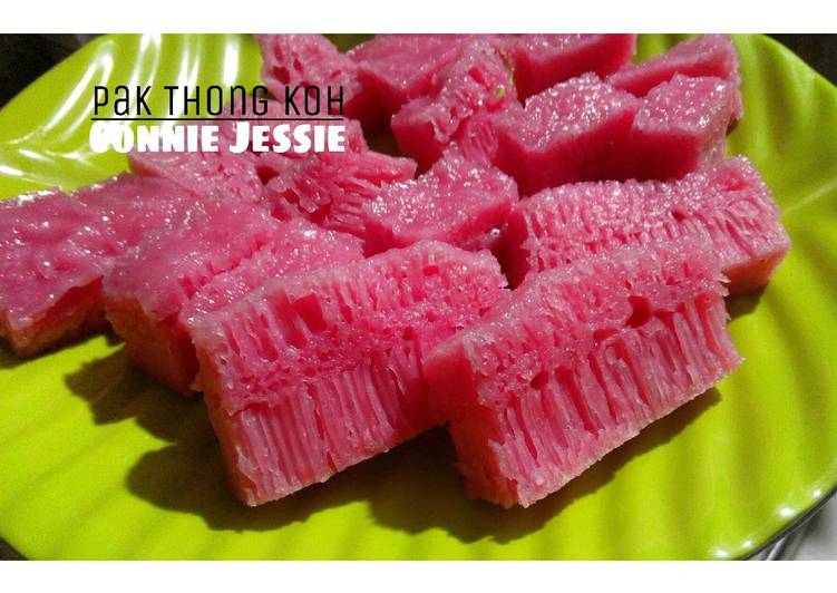 resep Pak Thong Koh / Apem Gula Putih (jadi pink) Tepung Beras BERSERAT KENYAL LEGIT