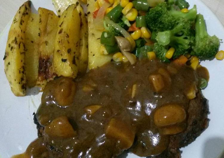 resep masakan Steak Beef saos Jamur blackpaper