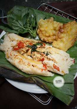 Nasi bakar ayam suwir pedas