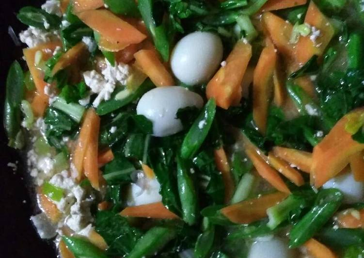 Orak arik tahu sayuran telur puyuh