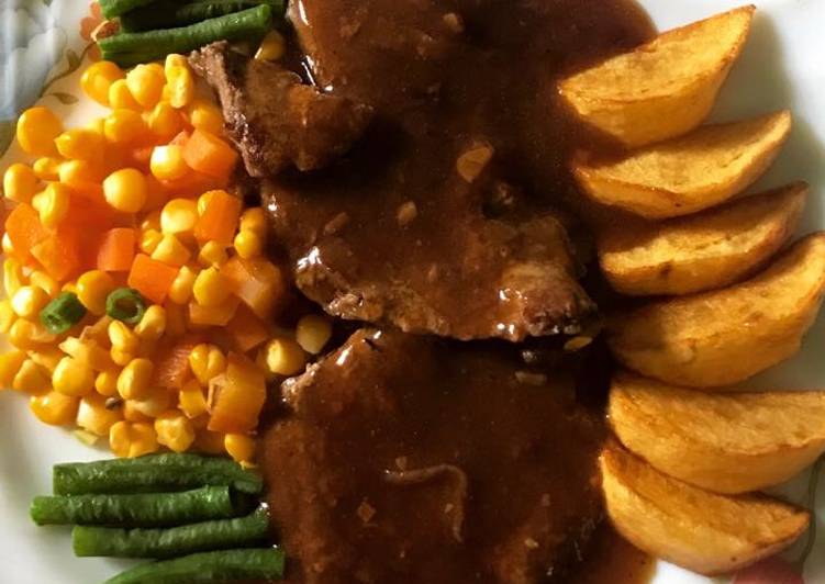 resep Beef steak black pepper sauce ibu rendra