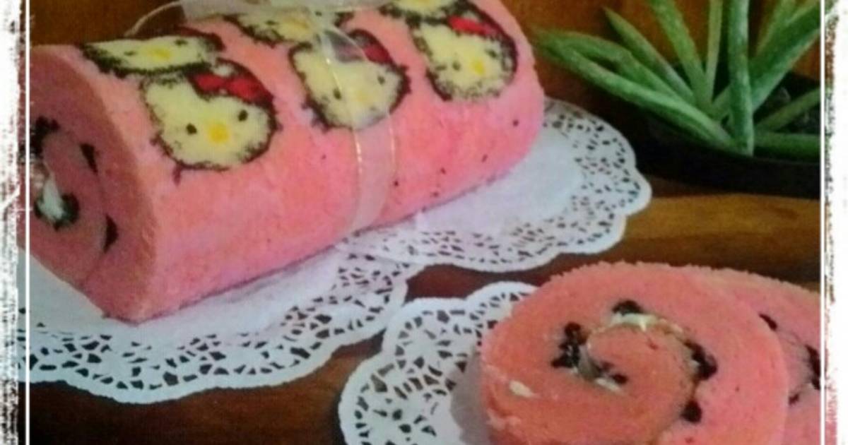  Resep  Bolu Gulung Kukus Roll Cake Karakter  hellokitty 