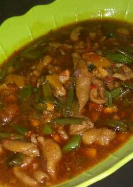 Kulit ayam pedas manis with bakso