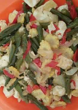 Tumis kacang panjang, jagung janten dan tahu