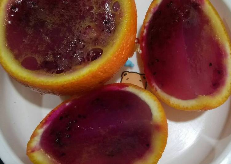 bahan dan cara membuat Agar-agar jeruk buah naga