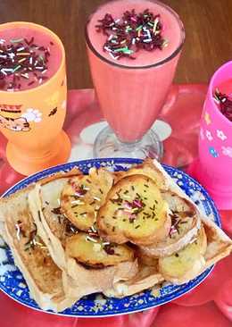 Roti bakar tawar baguette coklat & jus jambu ala anak kos