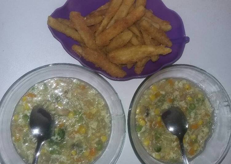 cara membuat Sup ayam jagung w/ potato wedges