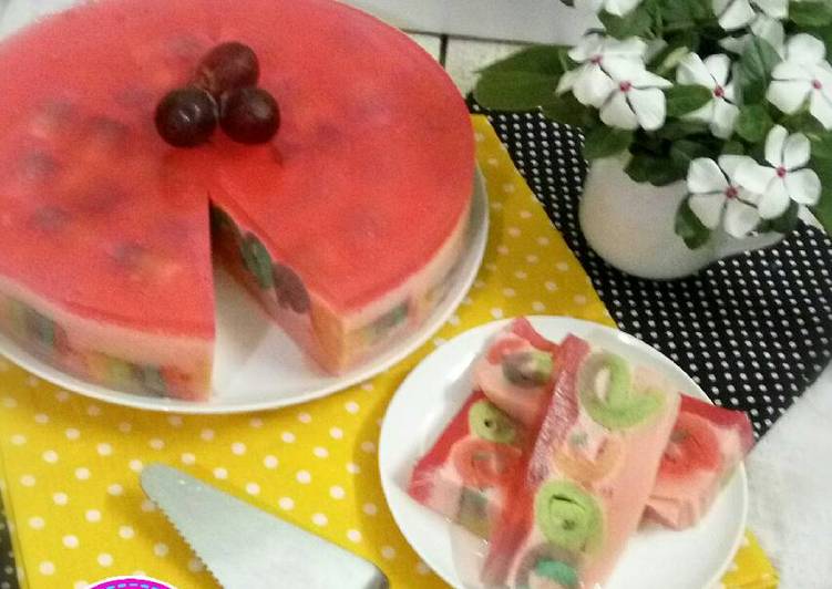 bahan dan cara membuat Puding Cake Roll Pelangi