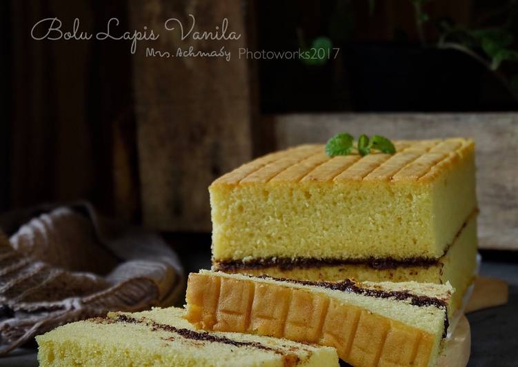 resep lengkap untuk Bolu Lapis Vanila (aka Lapsur)