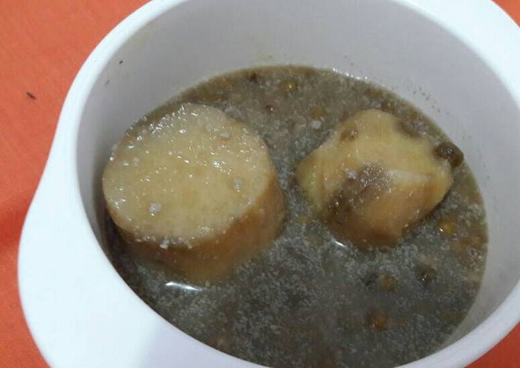 resep lengkap untuk Mpasi 9m: bubur kacang ijo ubi kuning