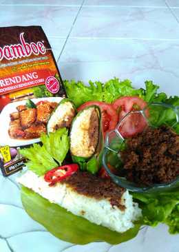 Nasi bakar suwir tongkol Rendang pedas