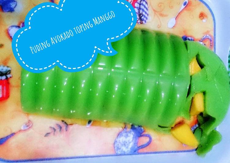 bahan dan cara membuat ??Puding Avokado toping Manggo??