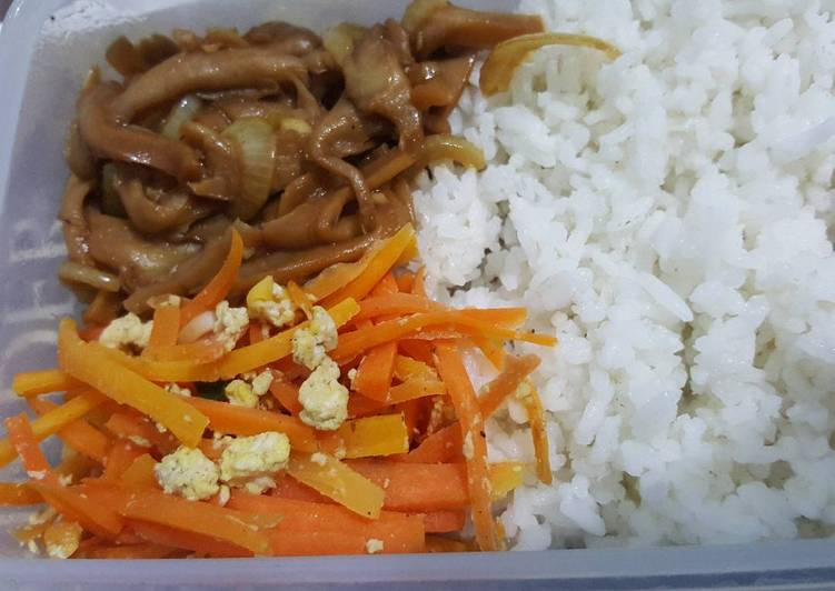 resep Teriyaki + orak arik wortel Bento