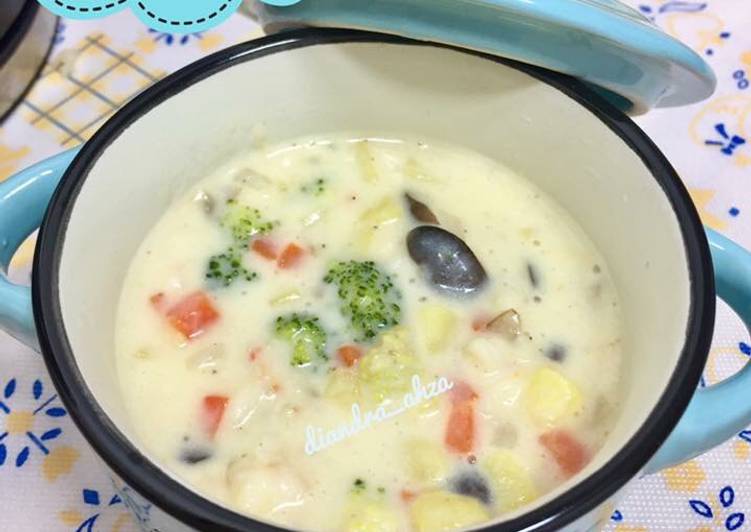 resep lengkap untuk Vegetable cream soup with shrimp(mpasi 1y+)