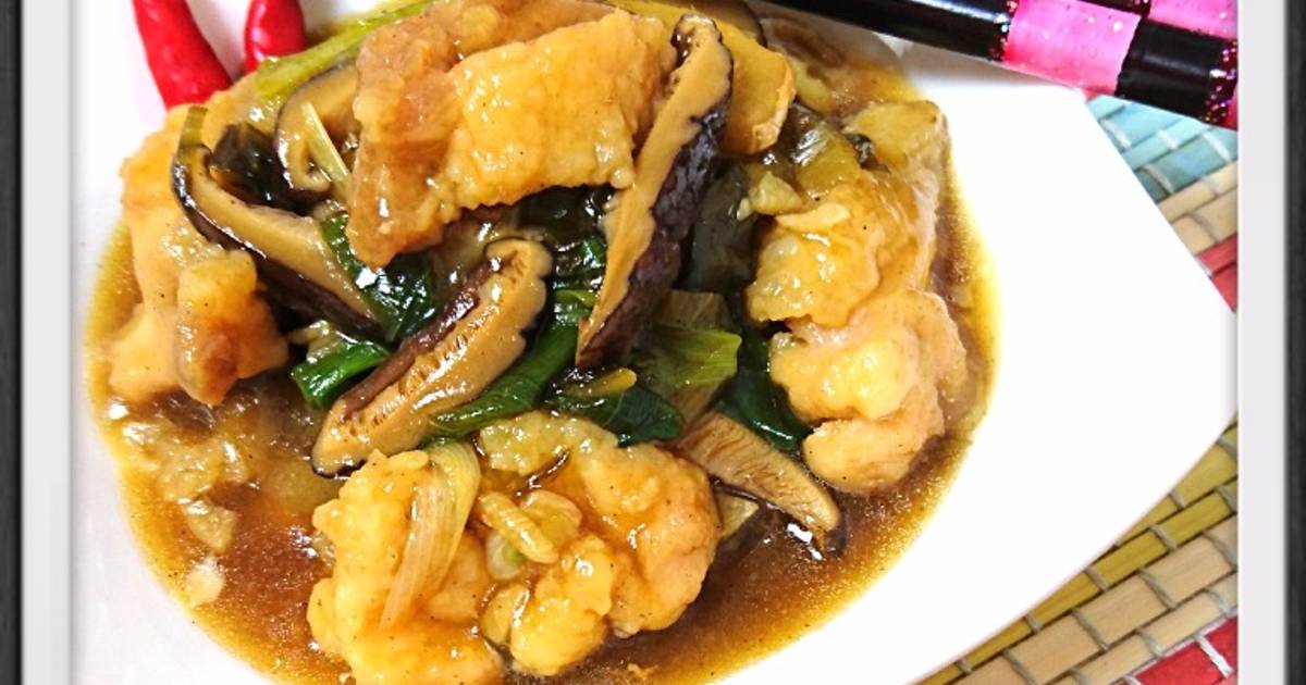 Resep Ayam tumis sayur asin & jamur kering shitake ala yNy