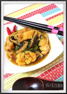 Ayam tumis sayur asin & jamur kering shitake