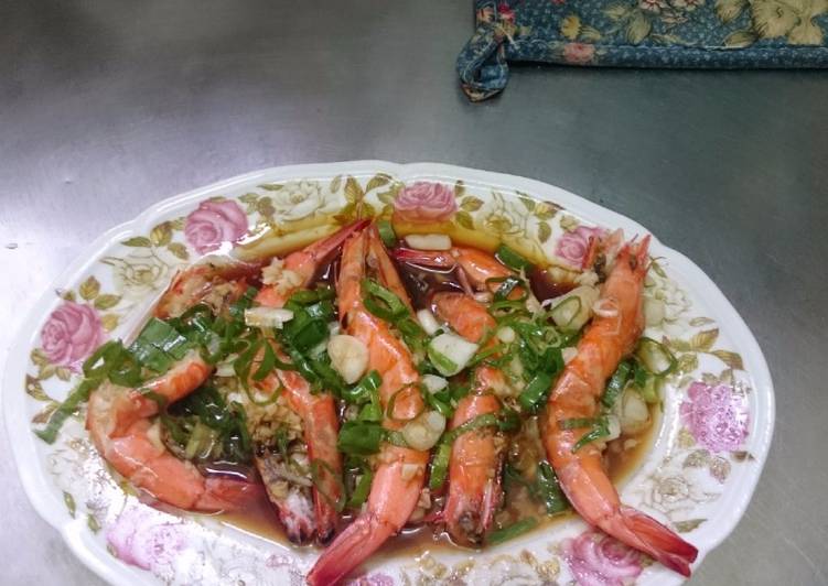 resep lengkap untuk Udang kukus bawang putih