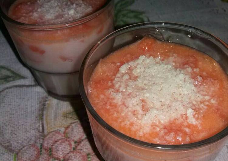 Resep Puding Pepaya Topping white chocolate Dari Ria Khairiyah